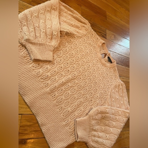 J CREW Sweater Women’s Size L Pink Cable-Knit Balloon Sleeve Alpaca Wool Blend - Picture 3 of 16